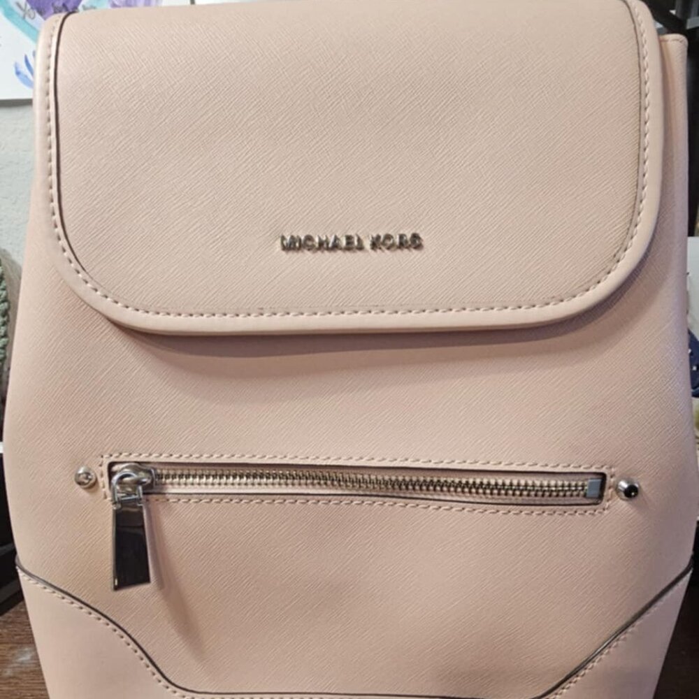 Michael Kors Harrison Medium Flap Saffiano Leather Backpack Pink